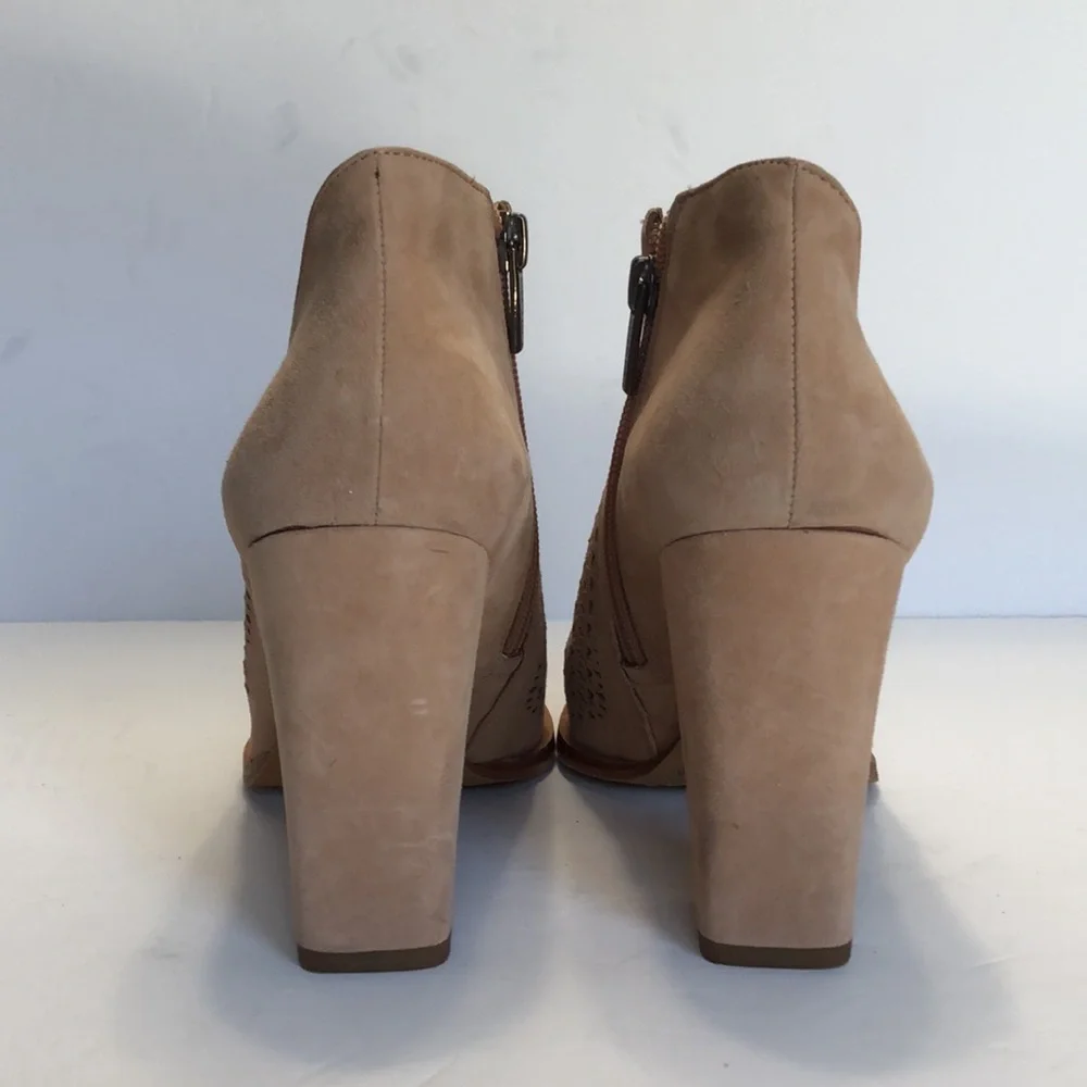 Vince Camuto Lorna Blush Side Asymmetrical Pointed Toe Block Heel Leather Boots
